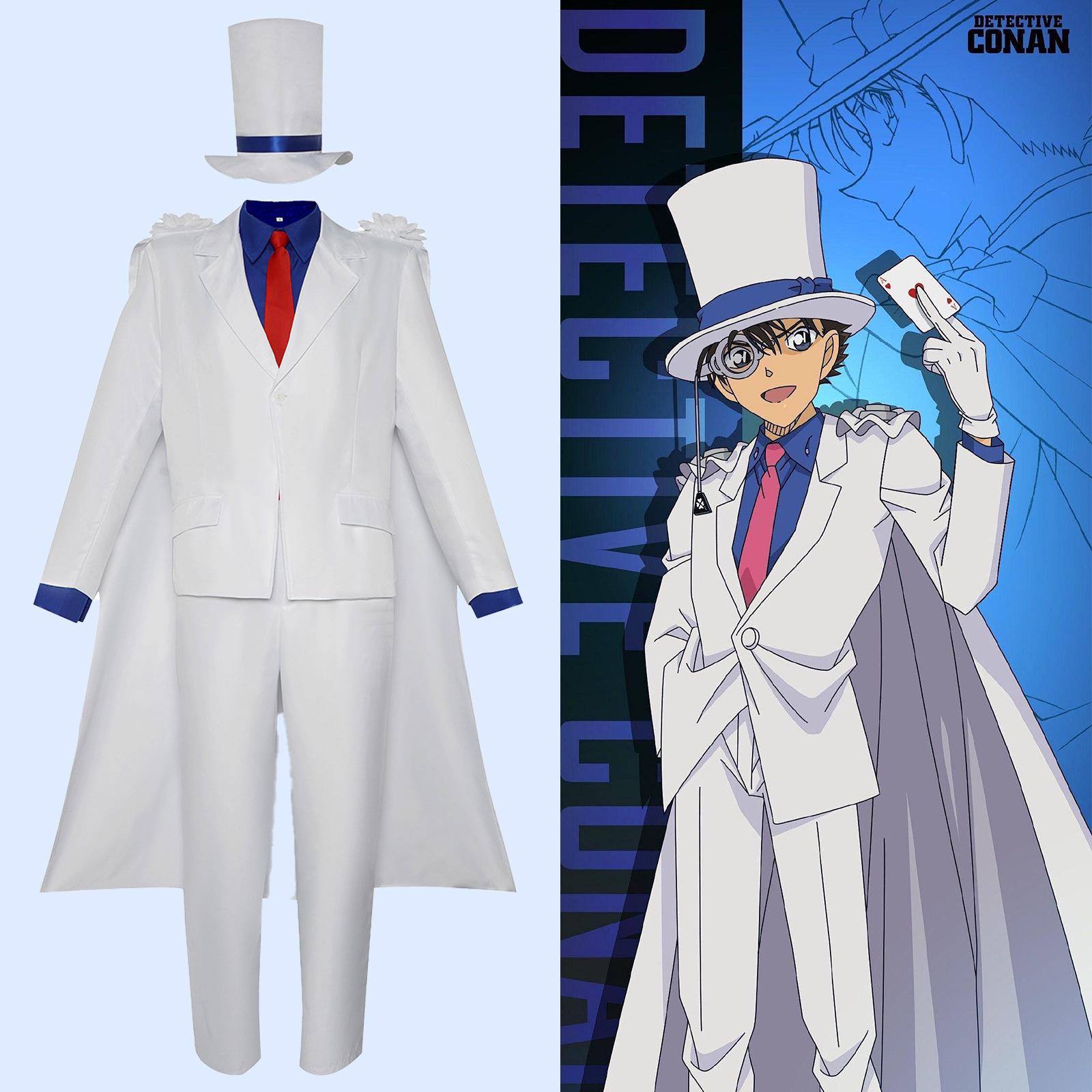 Ou Haoxuan Strange Thief Kidd cos Suit Second Dimension Animation Movie Detective Conan cos Suit suit Men Full Set