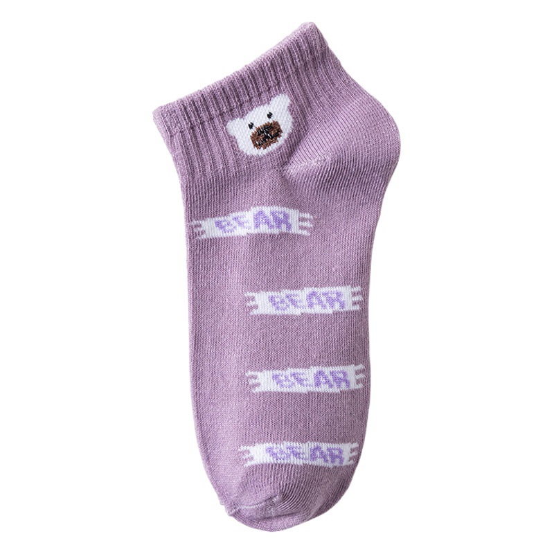 Summer new socks women purple cartoon bear cute sweet wind thin breathable shallow socks 