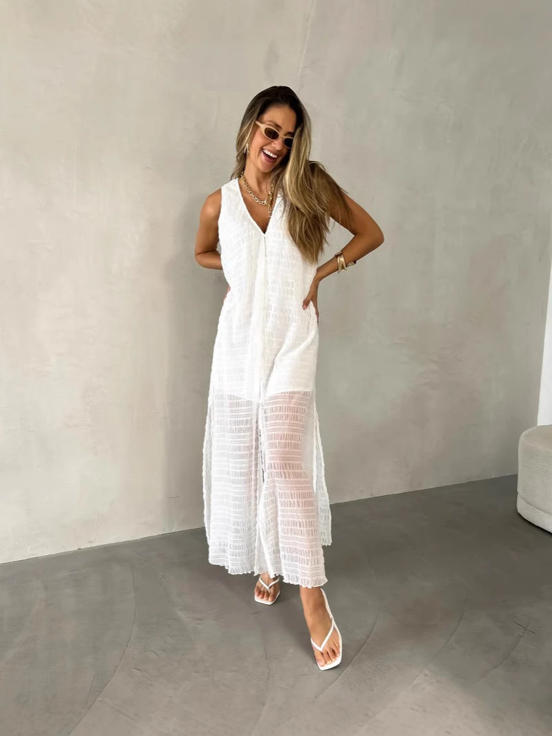 Europe and the United States cross-border 2025 new independent station fashion lace split dress