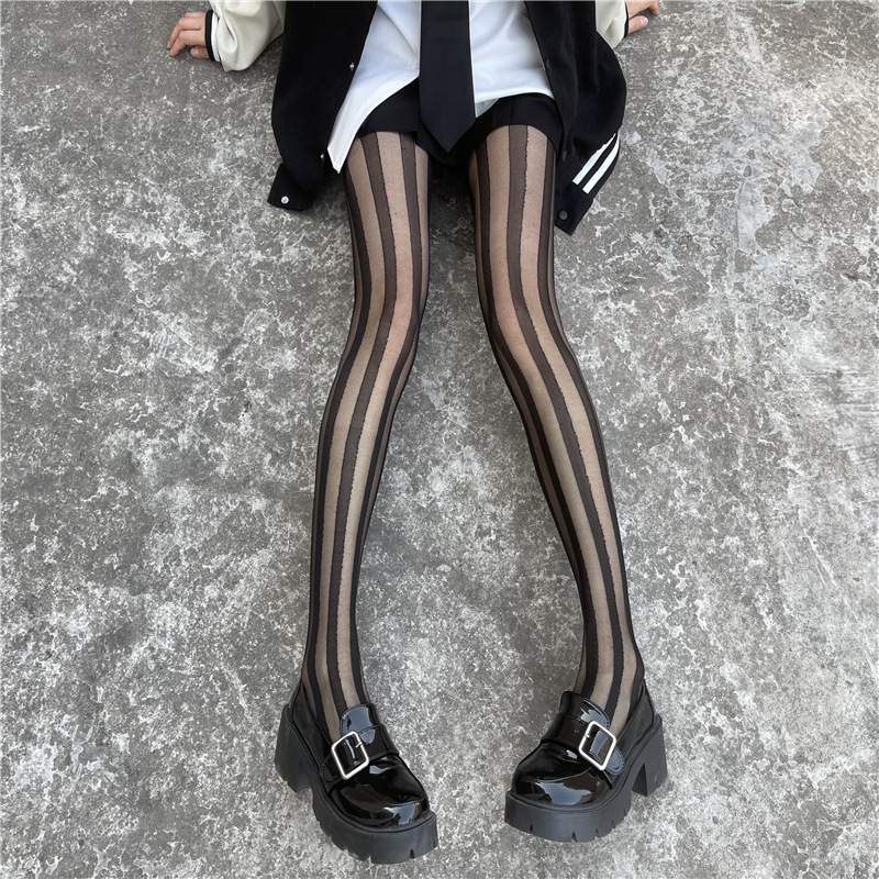 Factory wholesale vertical striped stockings women sexy slim black pantyhose anti-hook silk legs black bottoming socks