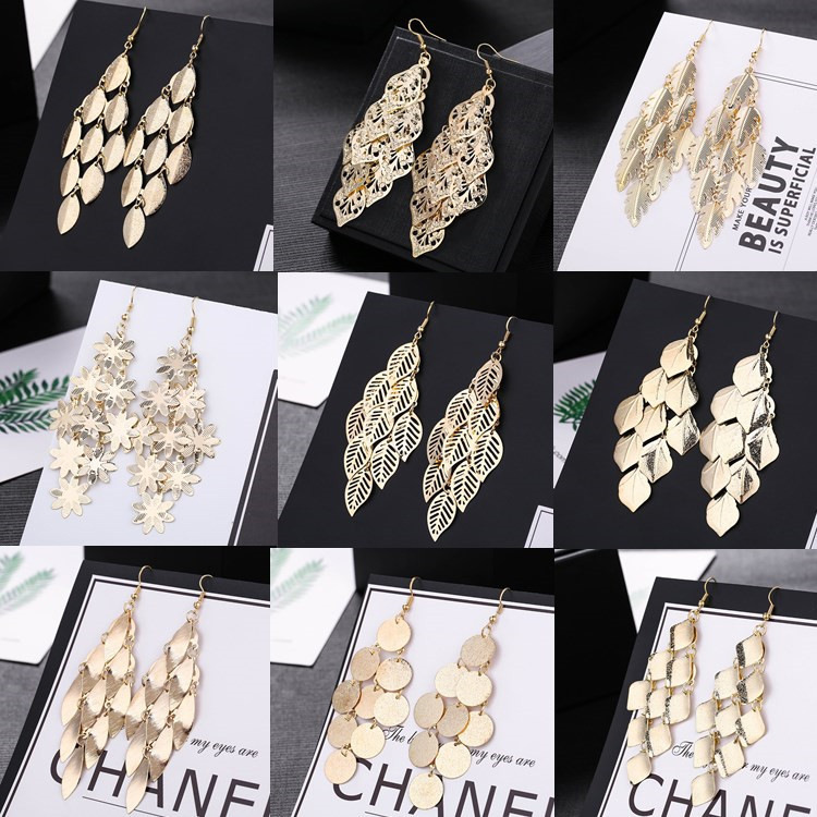 European and American cross-border earrings fashion a variety of trendy metal exaggerated tassel temperament long popular elements earrings ear hook