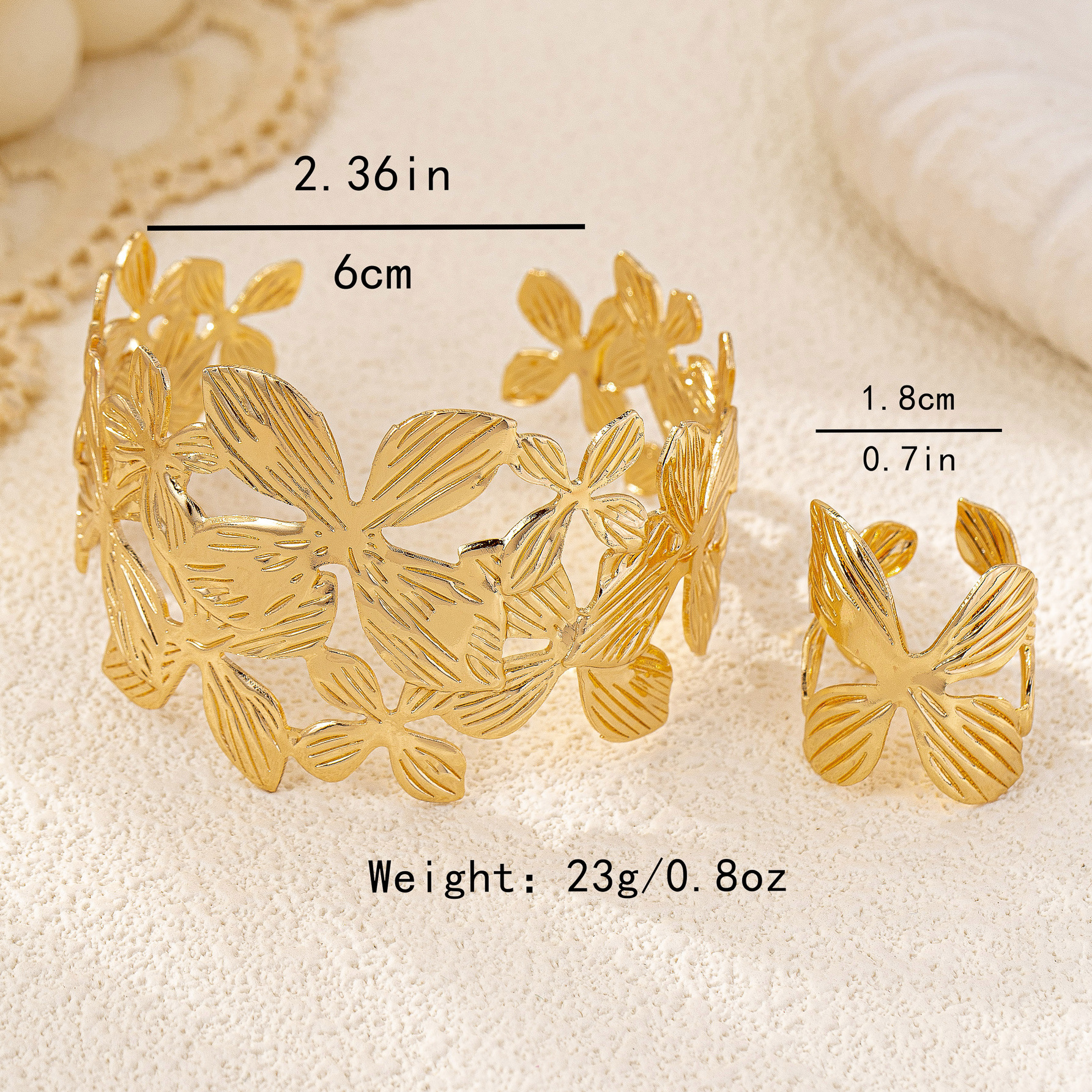 Picture of European and American Niche Design Creative Butterfly Leaf Bracelet Ring suit Suitable for Women's Party Street Wear