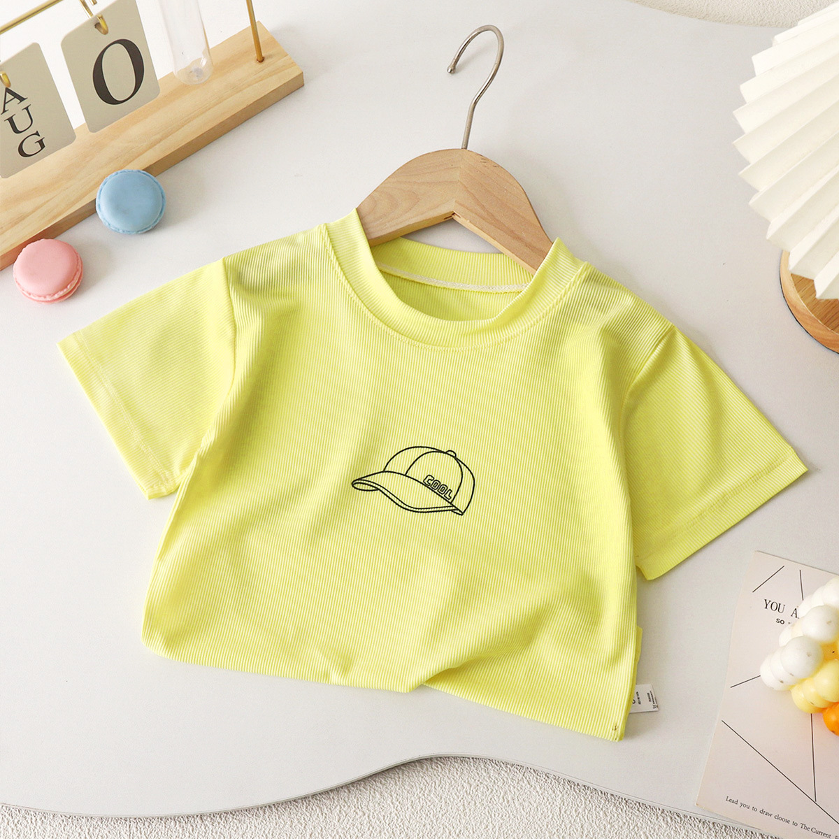 Picture of Cool Summer Candy Color Kidsren's Summer Short-Sleeved T-Shirt Round Neck Ice Silk Shaking t Baby Boy Girl Top Pure Color