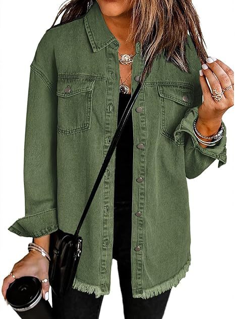 Picture of 2025 European and American Cross-Border Sales Amazon Standing New Raw Edge Denim Casual Loose Jacket Shirt