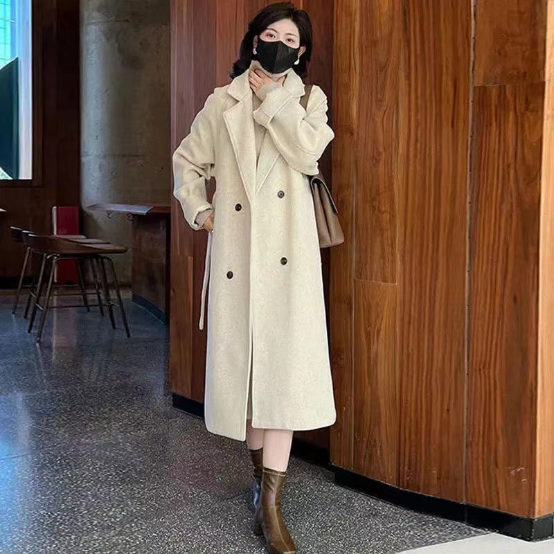 Picture of (plus padded gary) plus size loose cotton and thickening suit collar woolen coat long plush woolen cloth