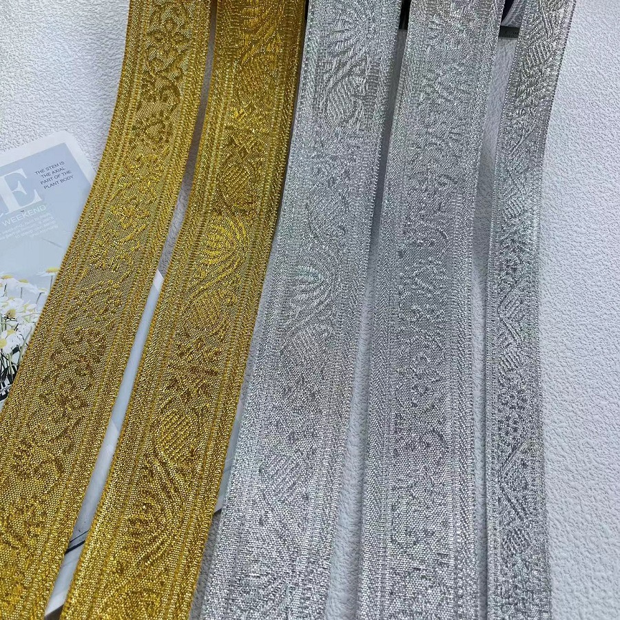 Ethnic Jacquard Ribbon Gold and Silver Silk African Foreign Trade Garment Accessories AH-2865 Width 2-4CM