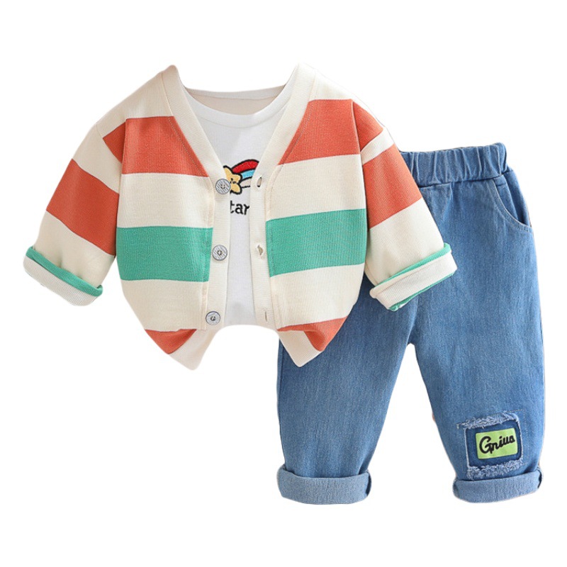 Handsome autumn clothes children's three-piece suit split boy suit 2023 Autumn New newborn children's clothes spring and autumn