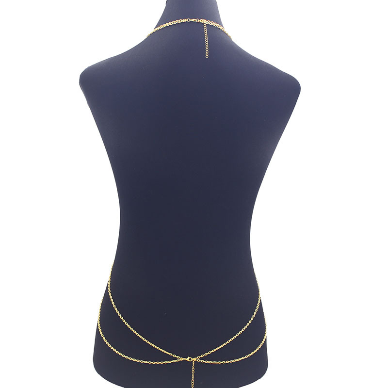 Picture of New European and American Fashion Sexy Metal Crystal Cross Summer Bikini Body Chain Metal Double-Layer Chest Chain Accessories
