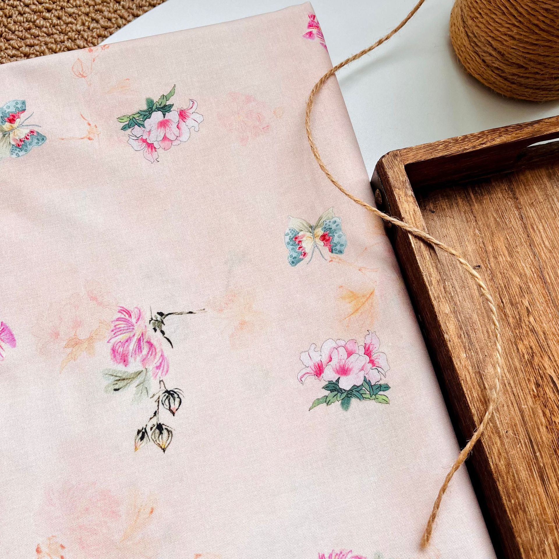 Butterfly Love Flower Cotton 20 Cotton and Linen Fabric Digital Printing Children's Clothing Shirt Hanfu New Chinese Clothing Noodles