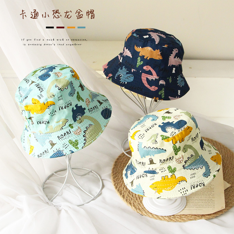 Summer hat cartoon little dinosaur fisherman hat children fisherman hat infant sun hat boys and girls basin hat