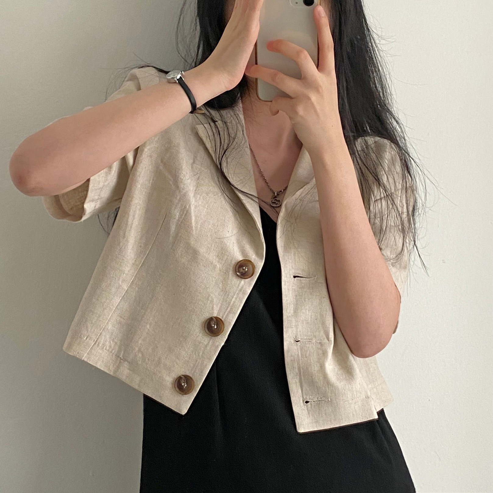 Korean Style Casual Short-sleeved Linen Small Suit Women's Summer Thin Loose Short Elegant Coat Trendy Small Top