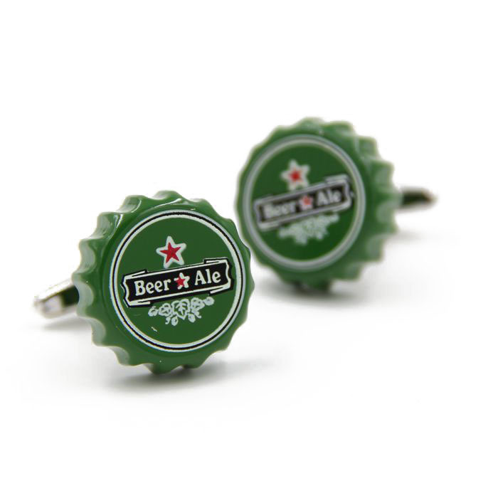 Quality Pure Copper Metal Men's French Style Shirt Sleeve Nail Fun Personalized Green Wine Bottle Cap Styling Cufflinks in stock Set