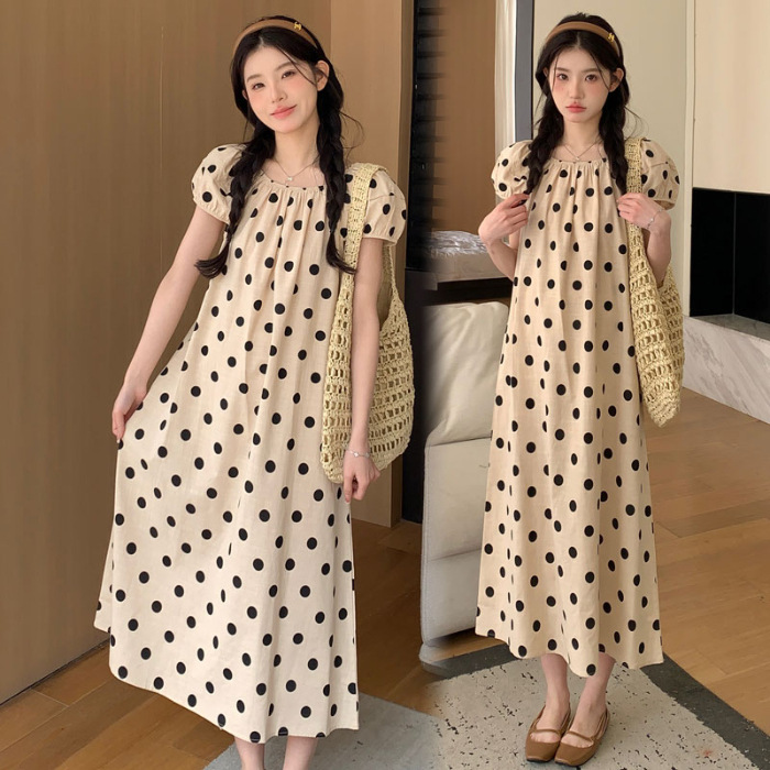 Picture of Pregnant Women Summer Dot dress 2024 New Age-reducing Loose Slimming Short-sleeved Summer Skirt Summer Mid-length