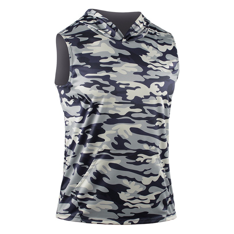 Men's Camouflage Vest Hooded Vest Quick-Drying Breathable Printed T-Shirt Loose Casual Running Marathon Sleeveless Top