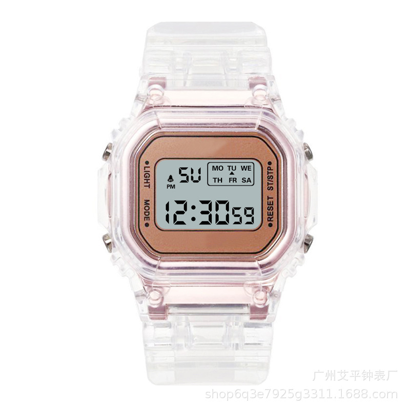 Hot selling sports series transparent small square ins wind electronic watch waterproof led watch for men and women students