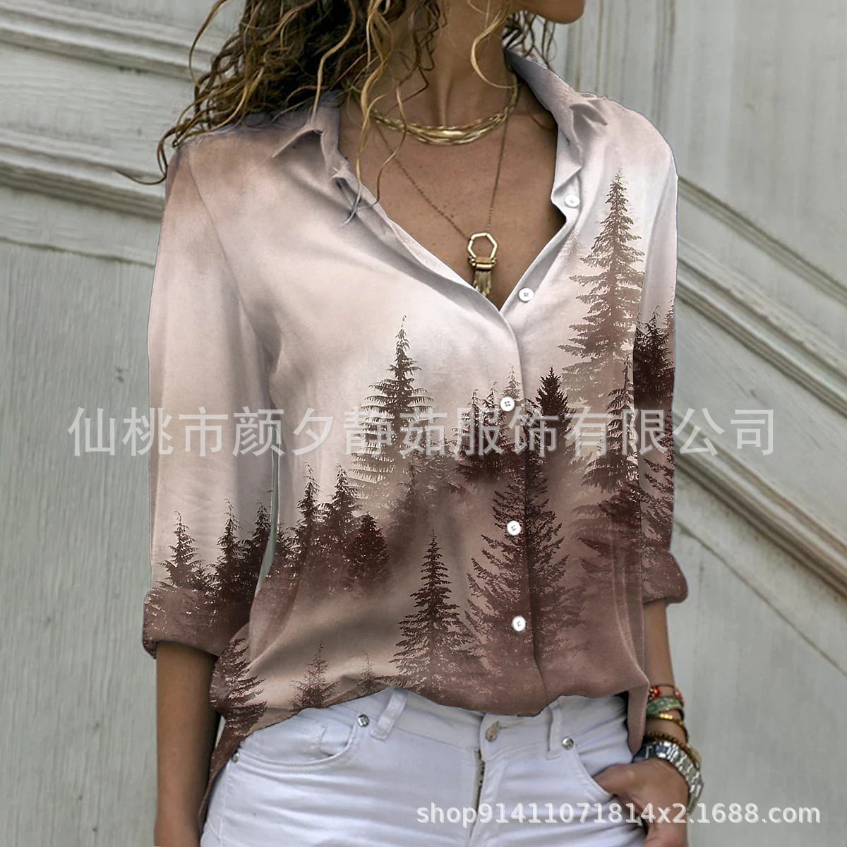 Picture of 2022 New Foreign Trade Women's AliExpress Spring Long Sleeve Shirt Fashion plus size Printed Top