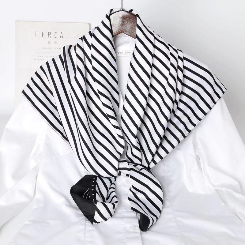 Picture of Autumn and winter all-match shawl animal printed black and white simple large square 90*90CM imitation silk twill silk scarf for women