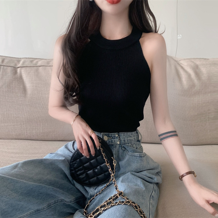Picture of American Style Small Camisole Women's Outer Wear Suit Inner Wear Beautiful Back Base Sweet Hot Sleeveless Shoulder Waistcoat Neck Top