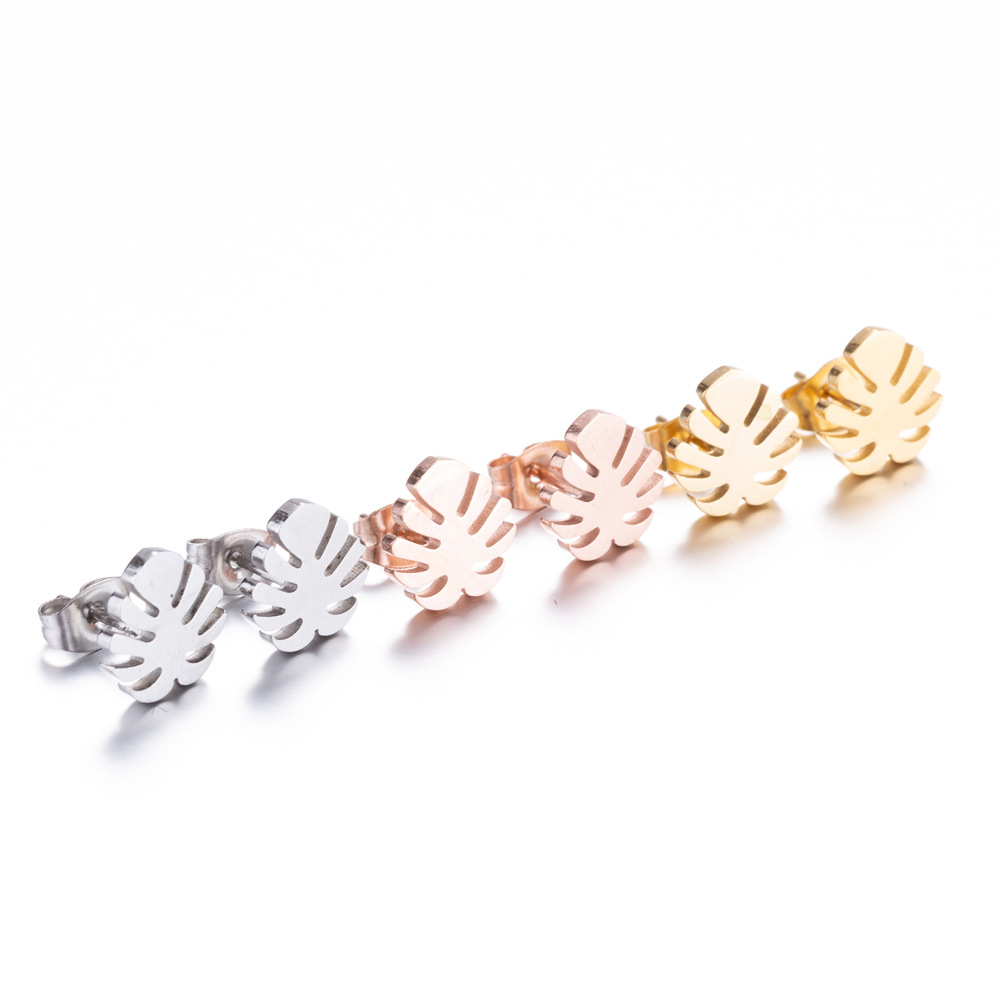 Picture of Leaf Earrings Korean Personality Elegant Coconut Earrings Stainless Steel Leaf Earrings Small and Exquisite All-match Ear and Bone Nails