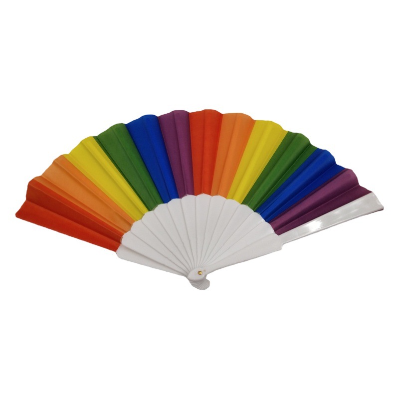 White Rod Rainbow Folding Fan Plastic Fan Rainbow Bl Fan Women Men Advertising Fan Wholesale Domestic Handheld Folding Fan