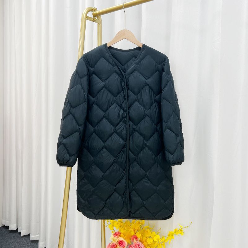 Picture of Cross-border TikTok autumn and winter new lightweight down jacket women's long V-neck long Korean collarless liner coat