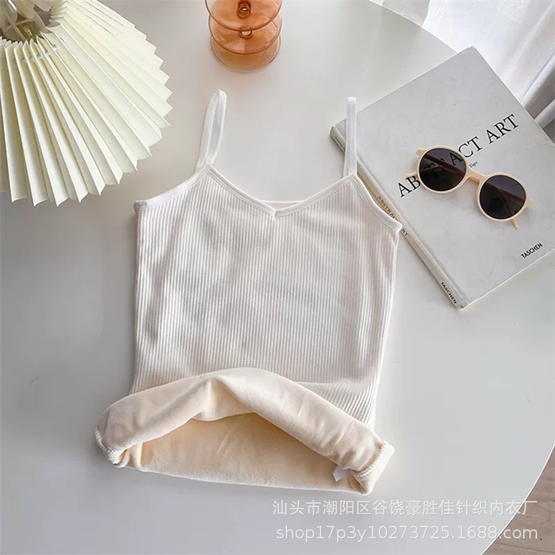 Picture of Autumn and Winter Warm Vest Women's Inner Wear Base Fleece-lined Thickened Cold-proof Student Small Sling Slim-fit Top Sleeveless Underwear