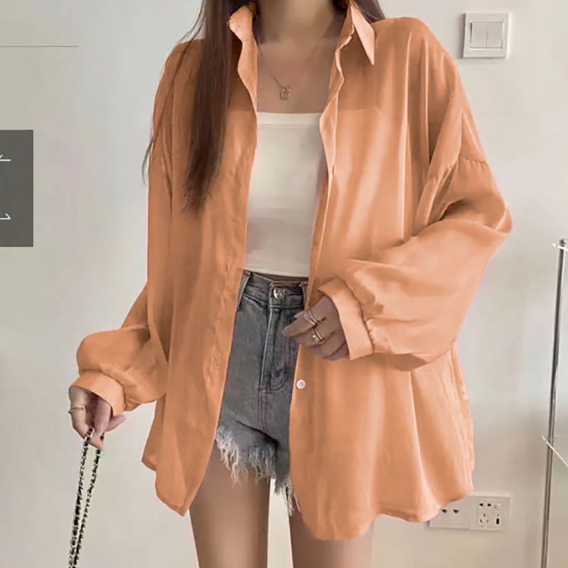 Picture of Korean Chic Elegant Long-Sleeved Thin Sun Protection Shirt for Women Summer New Shirt Jacket Pure Color Top Export