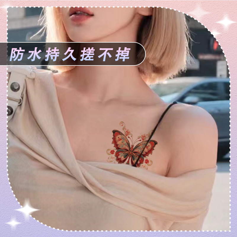 Picture of Beautiful Butterfly Maple Leaf Color Bright Tattoo Sticker Women's Lasting Color Abdominal Arm Leg Shoulder Color Sticker