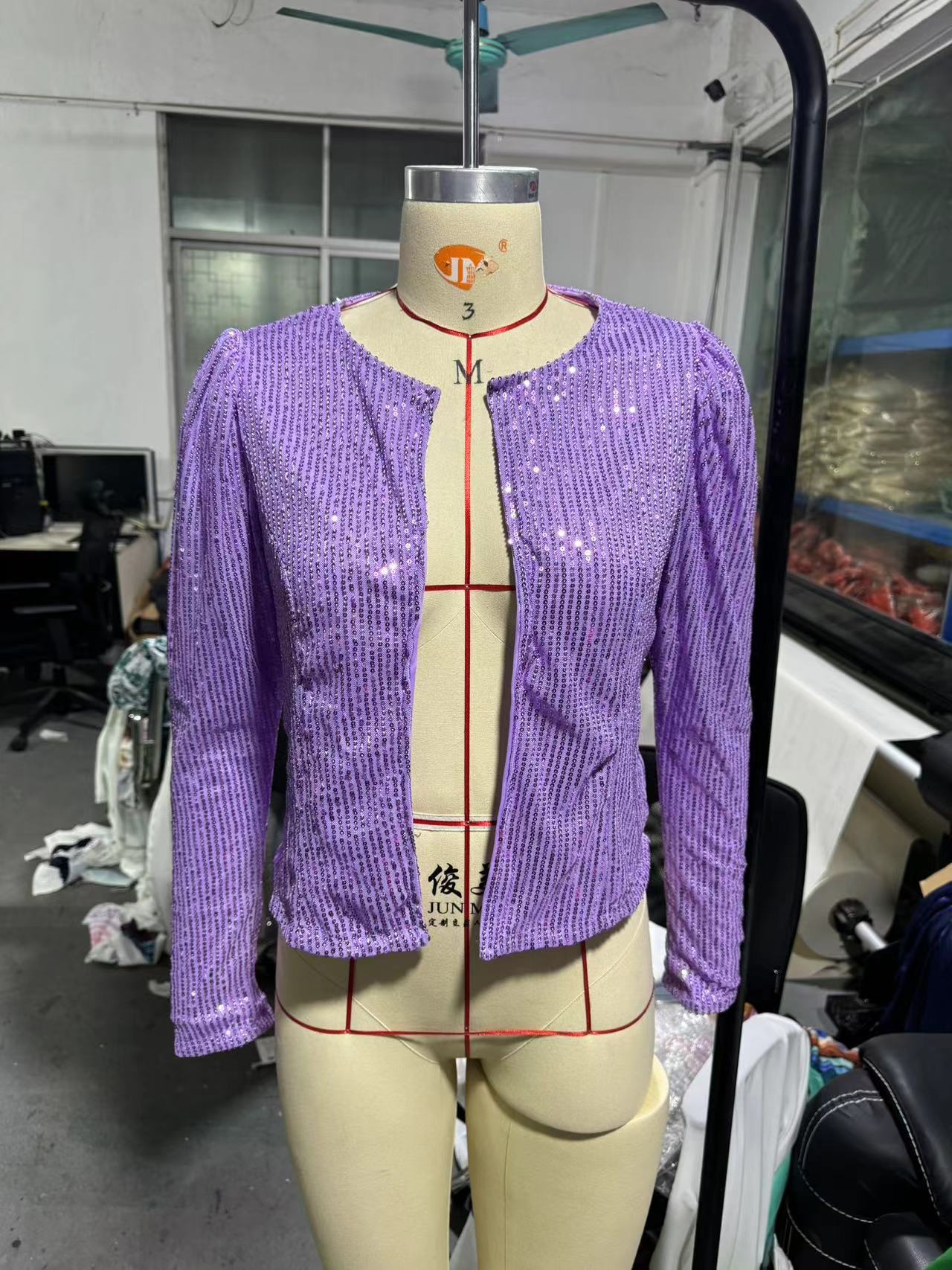 Picture of 2025 Cross-Border Women's Spring European and American Fashion Round Neck Pure Color Sequined Short Outwear Casual Versatile Small Outwear