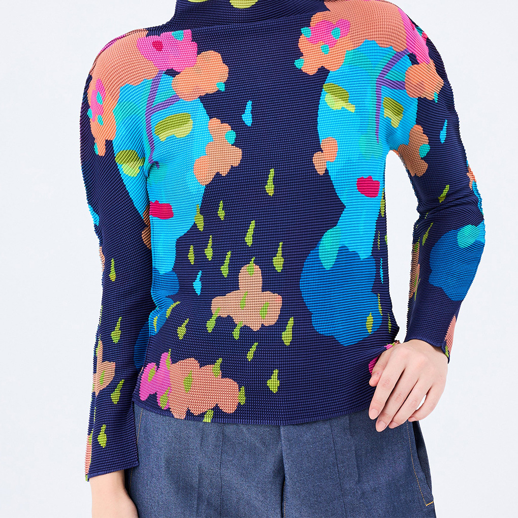 Picture of Distinctive Semi-high Collar Base Shirt Women's Long-sleeved Spring and Autumn Women's New Printed Base Shirt Thin T-shirt Women's Clothes