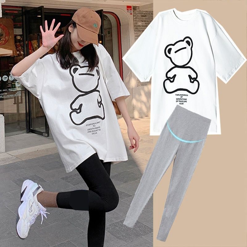 Pure Cotton Maternity Internet Celebrity Suit Summer Women's Top Sports Out Summer Thin Early Pregnancy Small Size