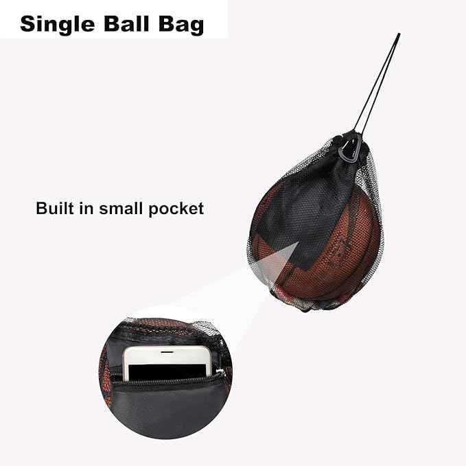 Picture of Portable single ball storage bag mesh tote bag drawstring sling backpack for carrying basketball volleyball football