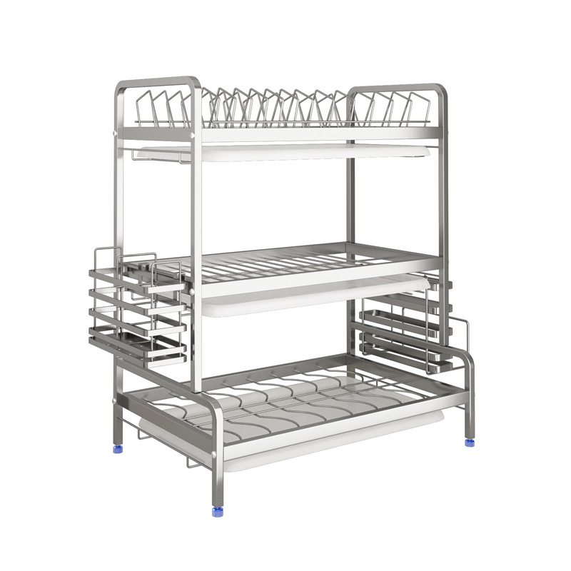 Picture of 201 Stainless Steel Kitchen Dish Rack Drain Rack Tableware Storage Rack Household Multi-Functional Countertop Cupboard Rack