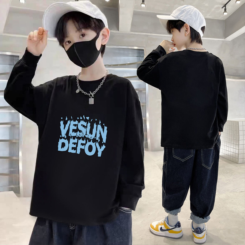 100% cotton children's bottoming shirt 3-15 years old long sleeve boys and girls autumn and winter T-shirt loose middle and big children's top clothes
