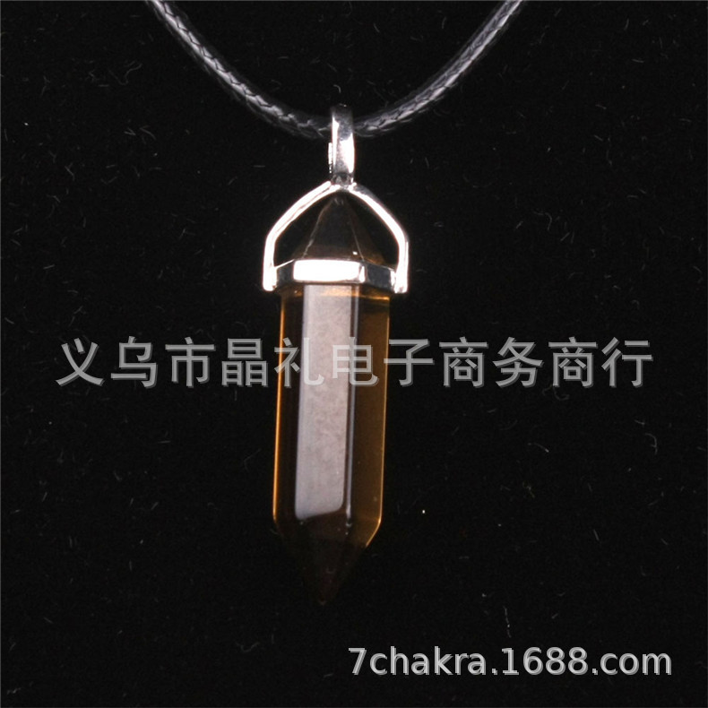 Picture of Natural Stone Hexagonal Pendant European and American Natural Crystal Hexagonal Prism Bullet Hexahedral Black Wax Rope Necklace
