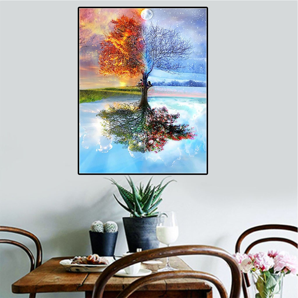 Cross-border supply DIY Diamond painting 5D new full Diamond Four Seasons tree shadow hand-made diamond painting cross stitch home decoration painting