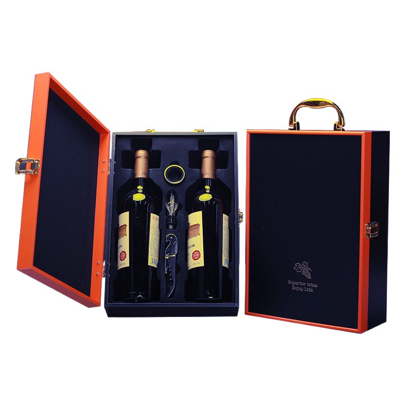 Window wooden box double leather box wooden box wine gift box wine in stock universal box