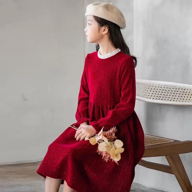 cuk girls autumn and winter new western style solid color princess dress girls fashion temperament ladies long sleeve dress