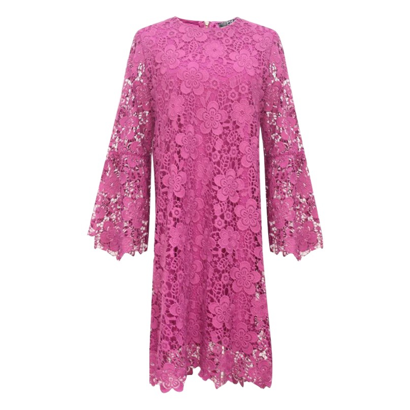 Heavy Craft Water Soluble Lace dress 2025 New Loose plus size A- line Doll Shirt Pink Floral Casual Dress