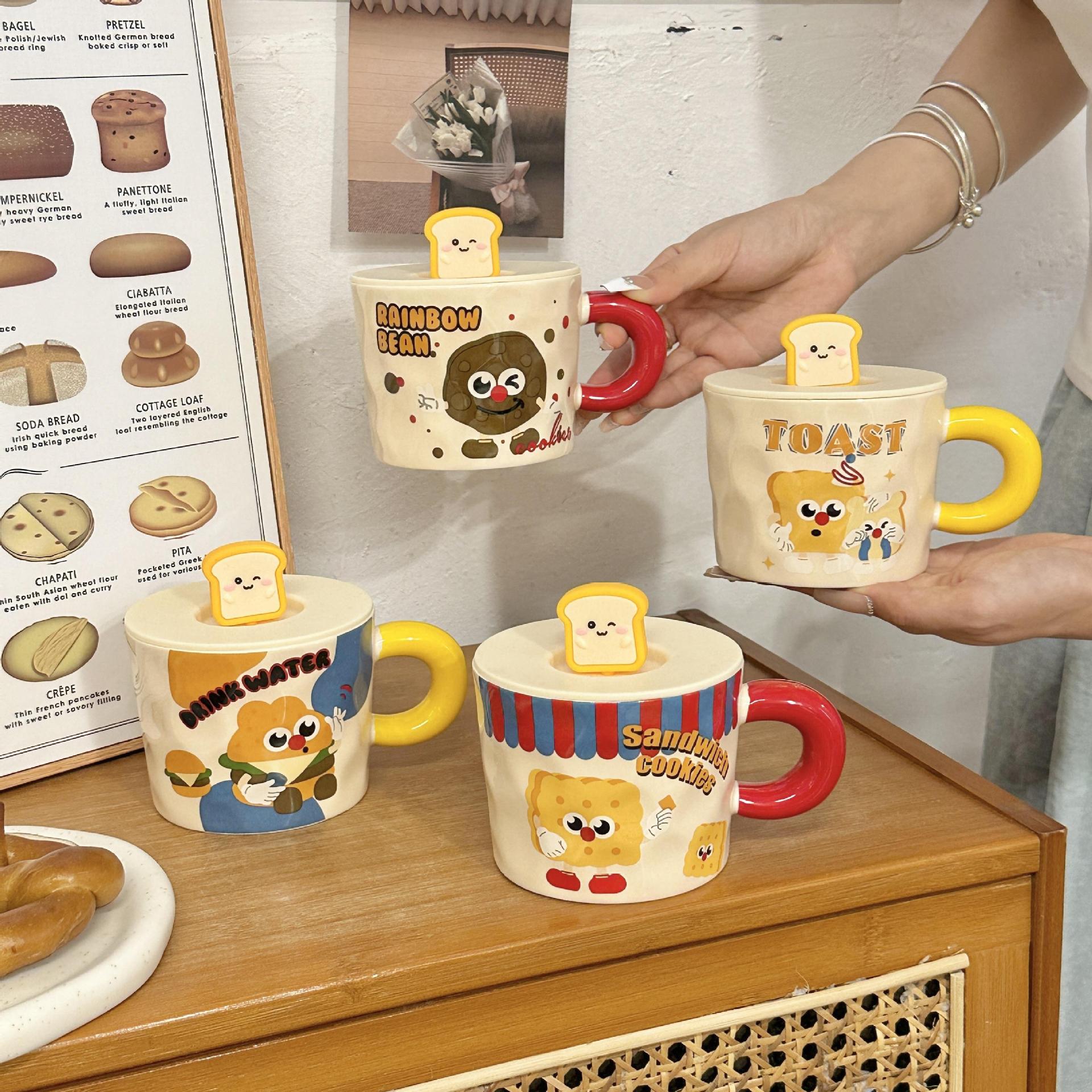 Cute Cartoon Mug with Lid Ceramic Cup for Girls, Good-Looking Office Water Cup, Practical Birthday Gift