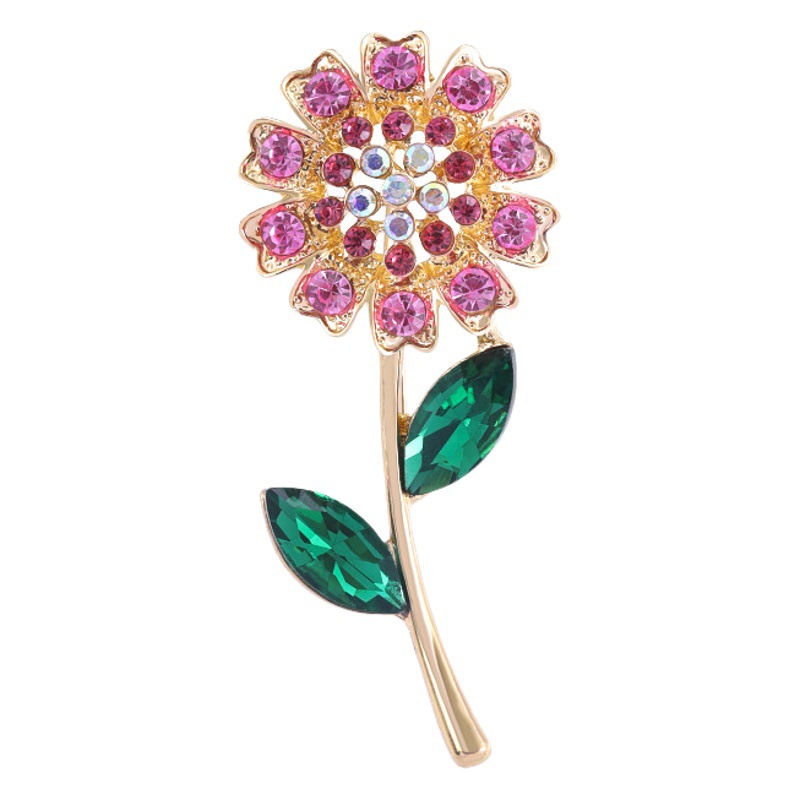 Micro Powder Rhinestone Plant Sunflower Brooch Women's Japanese and Korean Fashion New Elegant Elegant Pin Jacket Accessories