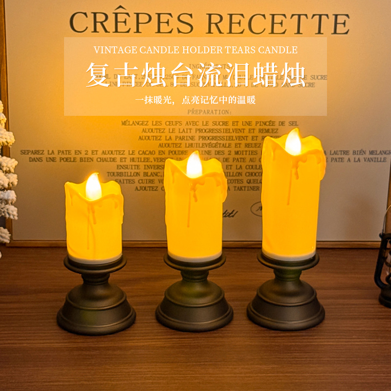 Retro Auchan Tears Candle Holder Candle Light LED Electronic Candle Light Decorative Atmosphere Light Night Light Desktop Ornaments