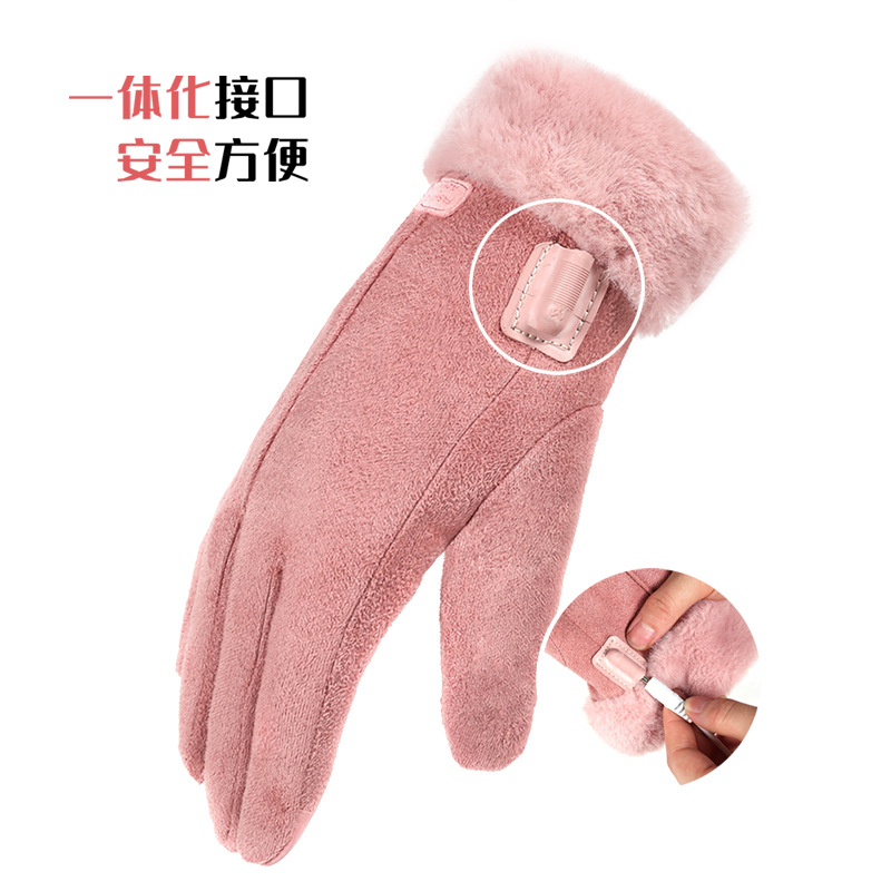 Picture of 2025 Winter Women's USB Heated Waterproof Suede Finger Gloves Electric Vehicle Outdoor Cycling Warmth Suitable