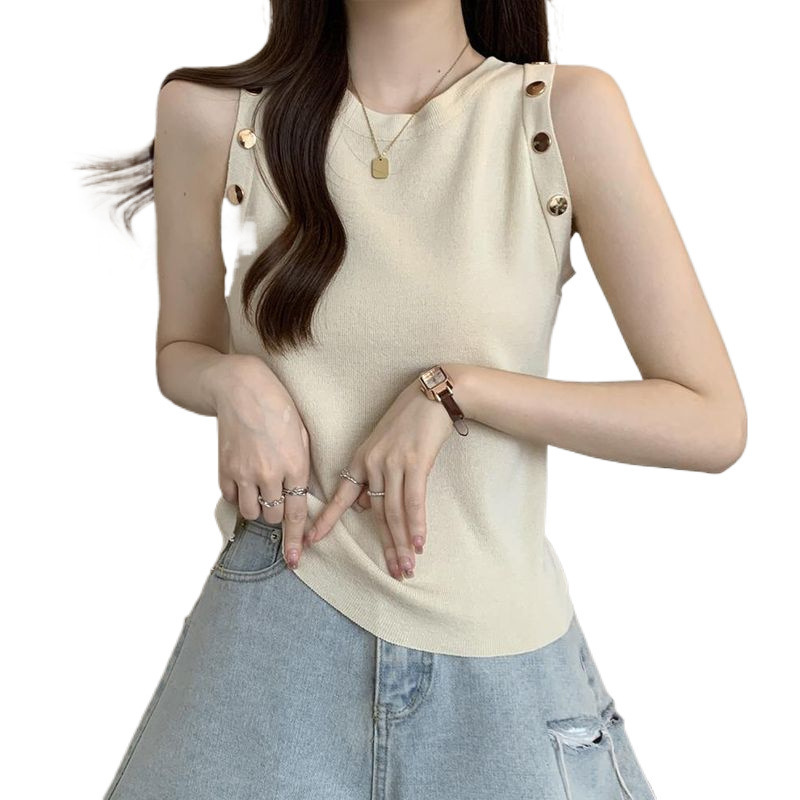 Picture of 2025 New Summer Style Slimming Inner Design Ice Silk T-Shirt Sleeveless Bottoming Stripesd Camisole for Women