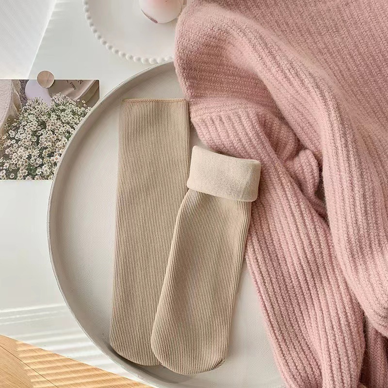 Picture of Socks Women's Autumn and Winter Mid-size Socks Solid Color Cotton Socks fleece-lined Thickened Warm Snow Socks Sleep Socks Floor Socks Zhuji