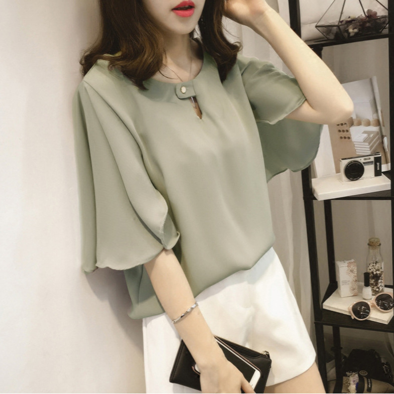 Picture of 2024 Spring and Summer Plus Size Women's Clothing 100kg Fat mm Loose Slim Short Sleeve T-Shirt Top Women's Chiffon Shirt
