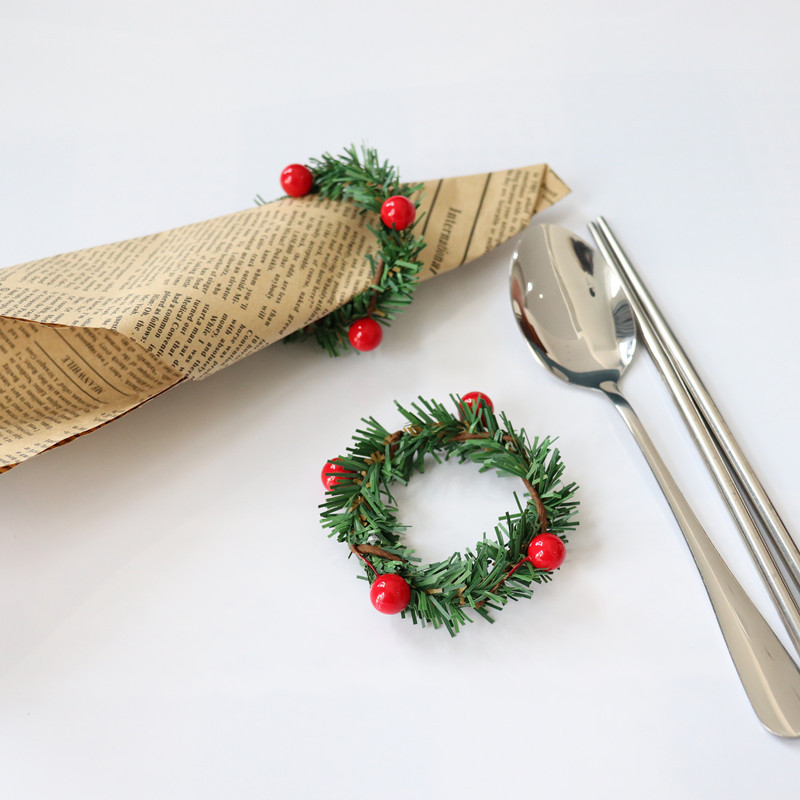 Picture of Christmas decoration red fruit PVC pine needle napkin ring Amazon cross-border Hotel home napkin buckle Christmas wreath