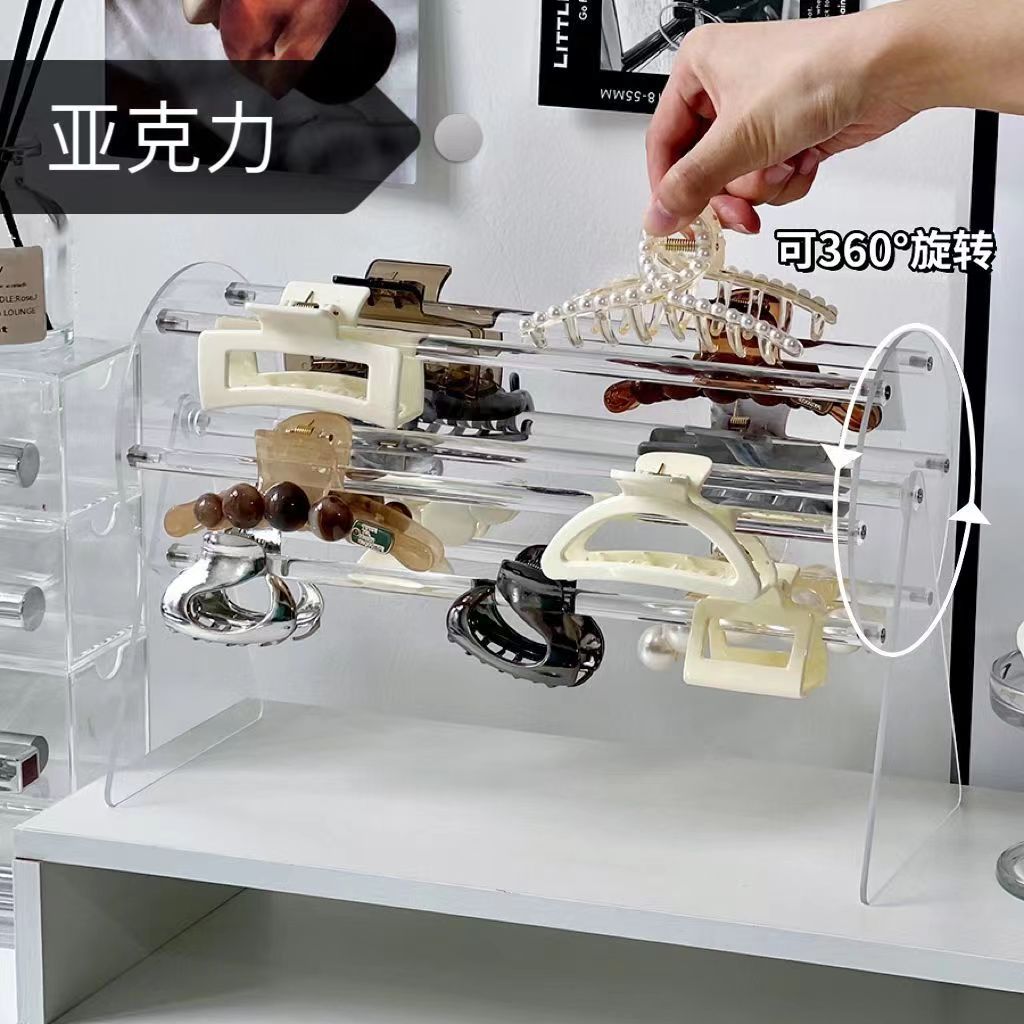 Picture of 360-Degree Rotating Acrylic Cut Out Transparent Hairband Display Stand Watch Bracelet Counter Display Stand Hairband Storage