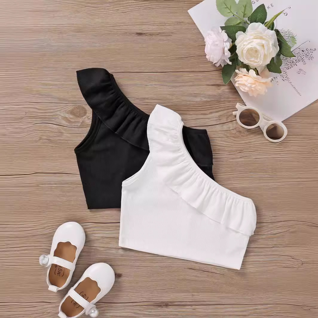 Picture of Cross-border new European and American fashionable baby girl Summer ruffled one-shoulder pleated thin one-piece vest for infants