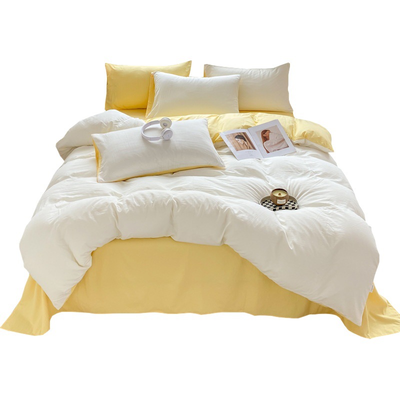 New pure color washed cotton four-piece set class A maternal and child Super soft ins style double-piece fitted sheet set bedding